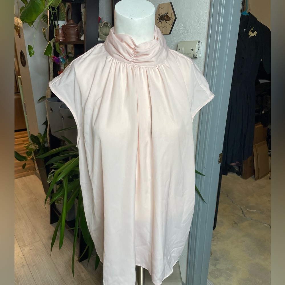 Pale, pink high necked blouse